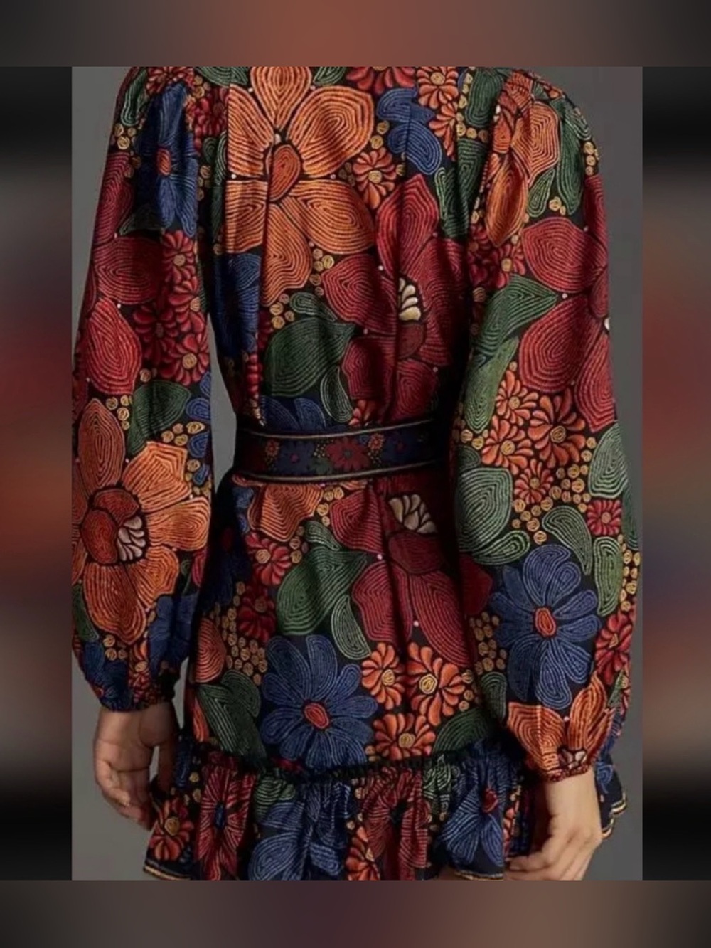FARM RIO Stitched Flowers Belted Long Sleeved Mini Shirtdress Sz Med - Picture 2 of 8